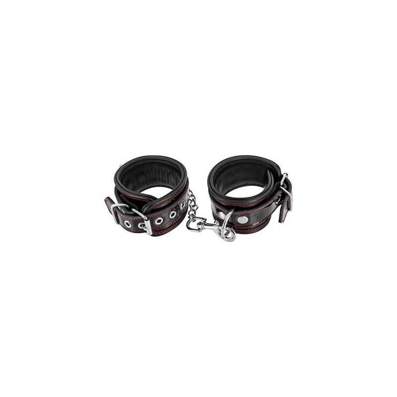 Prestaloveshop Menottes Cuir Vernis Noir Coutures Rouges