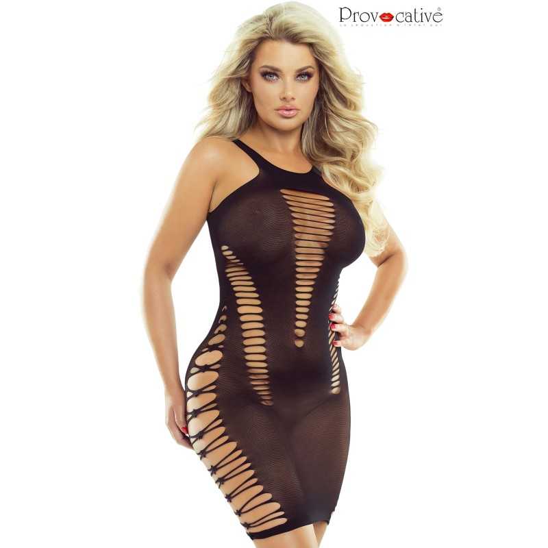 Prestaloveshop Mini Robe Nuisette Résille et Opaque Noir