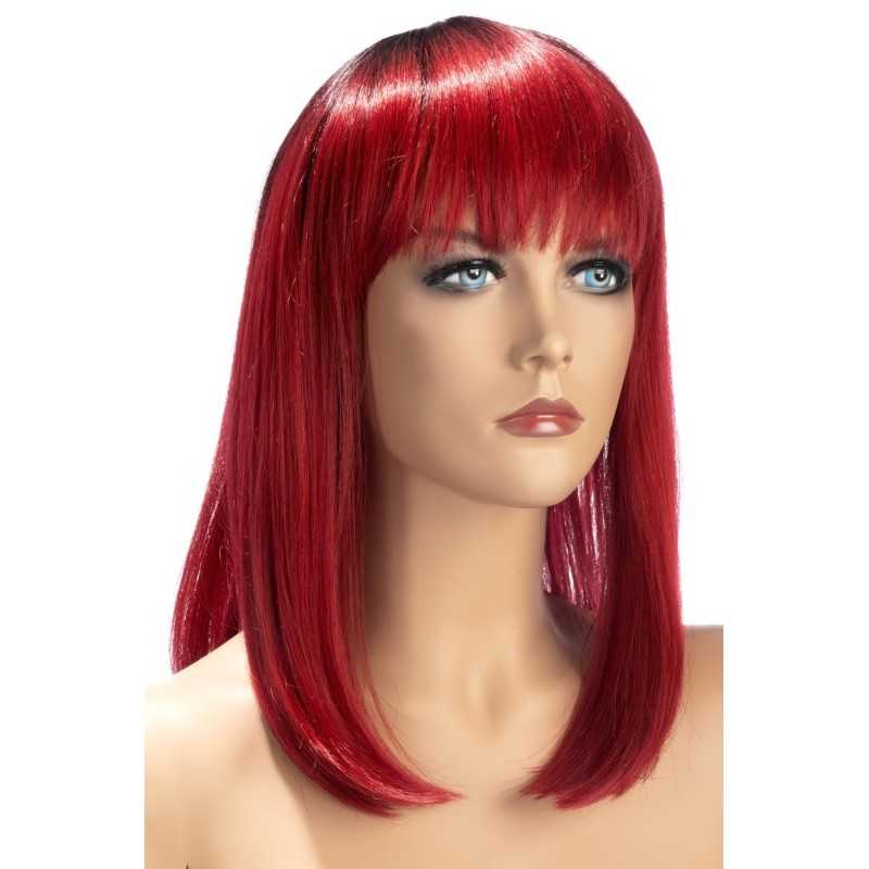 Prestaloveshop Perruque Elvira Rouge sur Fond Noir