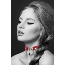 Collier Rouge Ras de Cou Cadenas Coeur Argenté